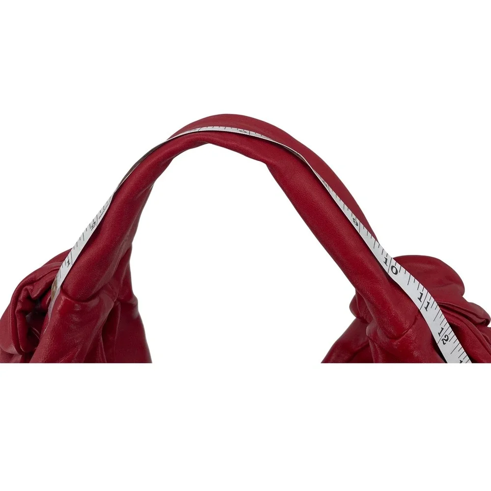 Elie Tahari Red Leather Hobo Bag Slouchy Ruched Soft Shoulder Purse Handbag